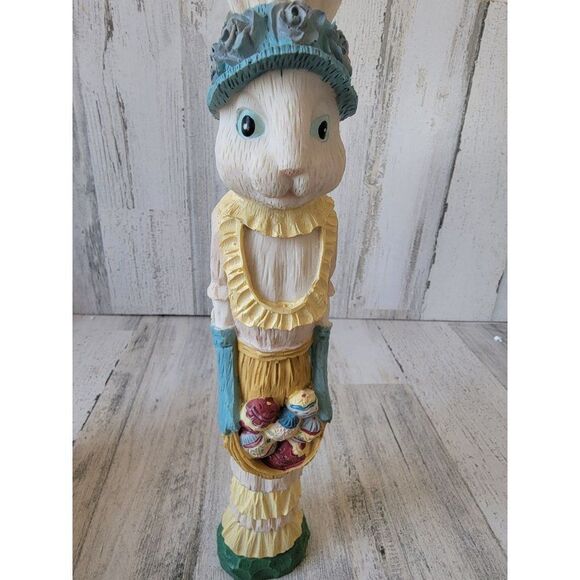 Ceramic tall Easter rabbit egg floral spring figure decor - Picture 2 of 6